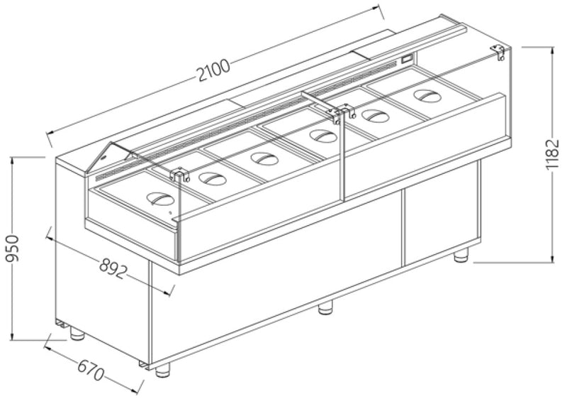 Diamond VB21XG/R2 Saladette Snack Bain Marie Display Counter with Understorage, 2100mm