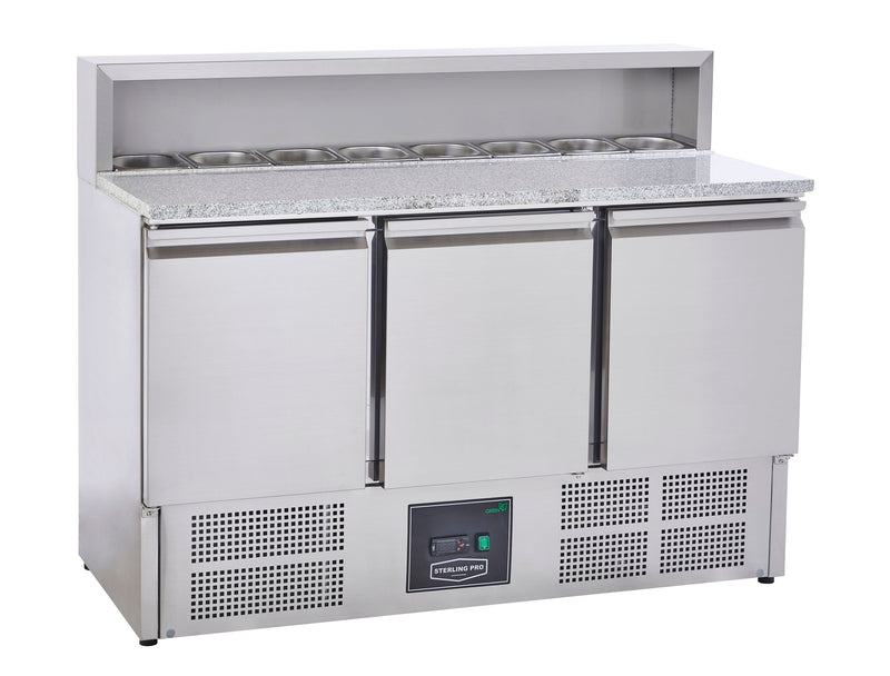 Sterling Pro Cobus SPU903PZ 3 Door Granite Top Pizza Counter, 8 x GN1/6, 402 Litres