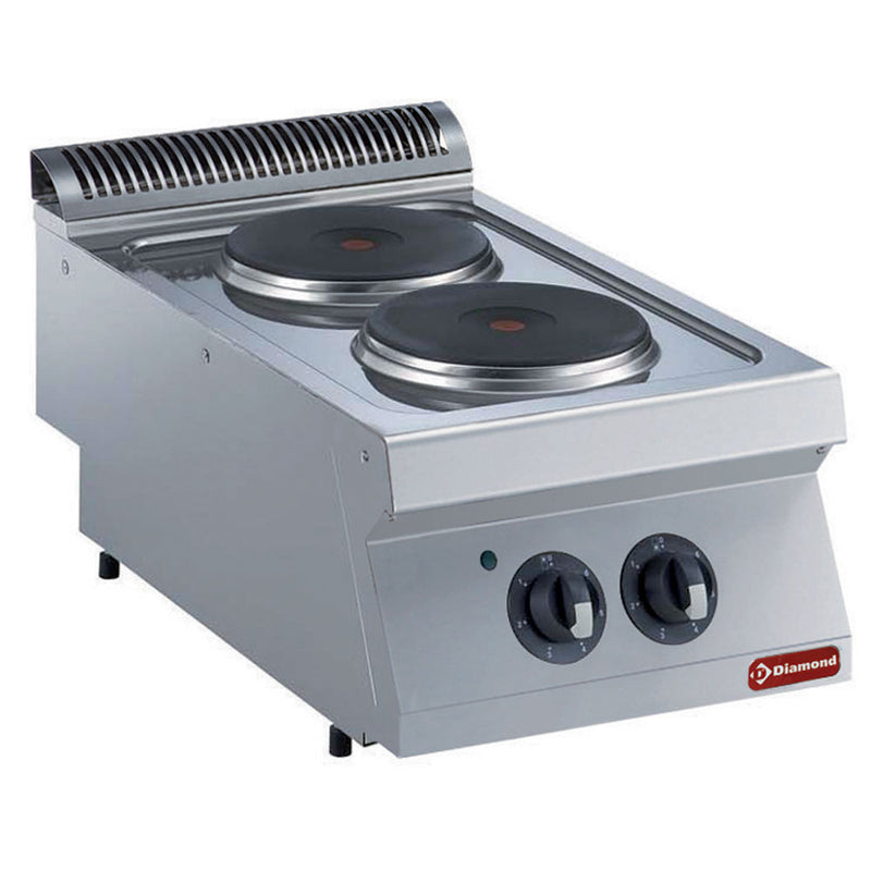Diamond E17/2P4T-N 2 Rounded Hobs Countertop Electric Range Cooker, 5.2kW