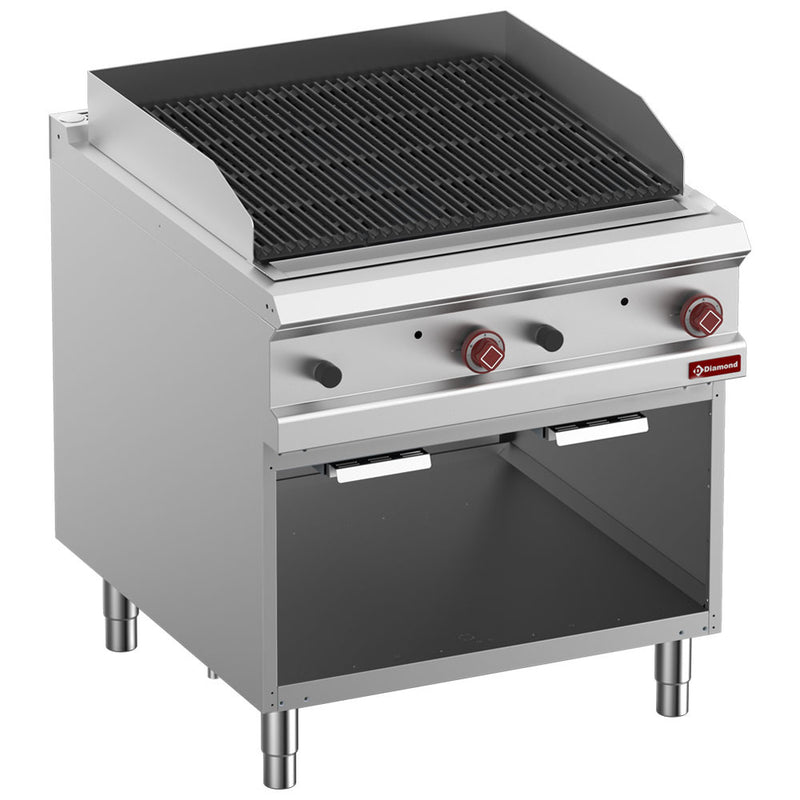 Diamond G9/GPLA8-ZN Freestanding Lava Stone Gas Griddle on Netrual Open cupboard