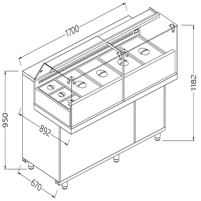 Diamond VB17XG/R Saladette Snack Bain Marie Display Counter with Understorage, 1700mm