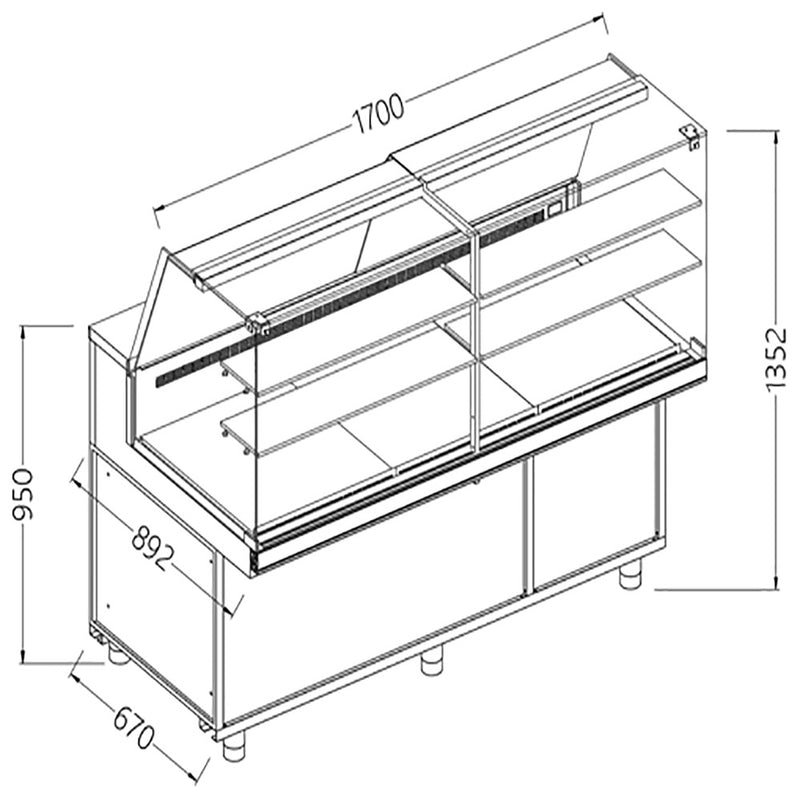 Diamond VA17XR/R Snack Patisserie Display Counter with Understorage, 1700mm