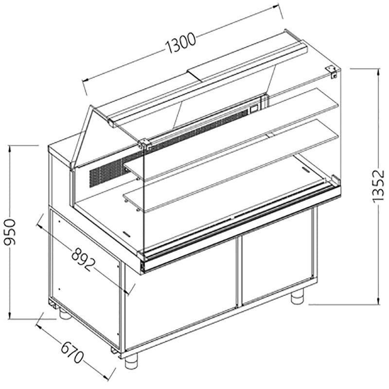 Diamond CFA13XR Static Hot & Cold Patisserie Deli Display Counter, 1300mm