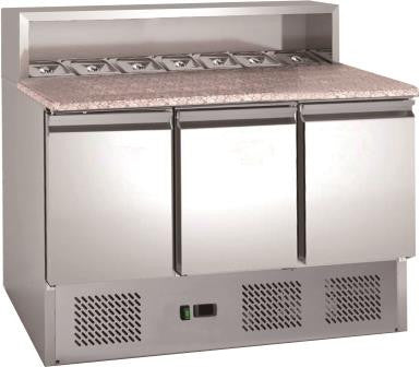 Chefs Range PSH903 - 3 Door Pizza Prep counter with granite top - 8 x 1/6gn containers