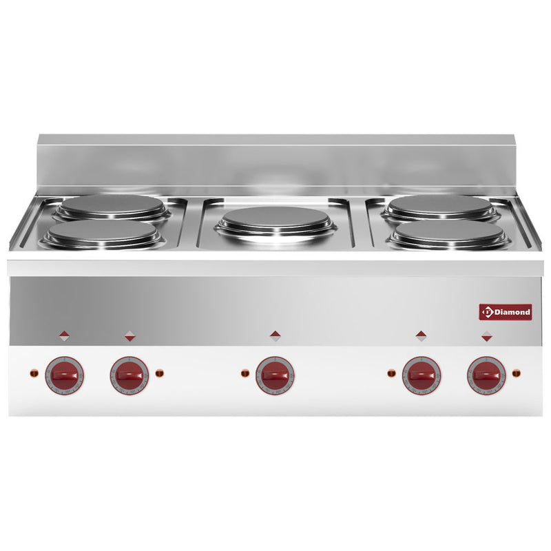 Diamond E60/5P9T-N 5 Rounded Hobs Countertop Electric Range Cooker, 10kW