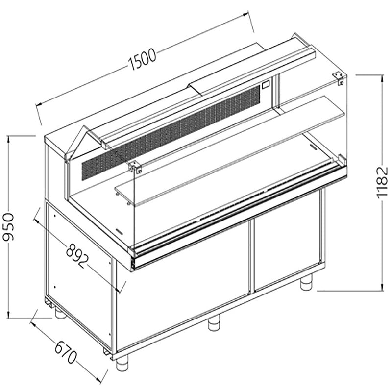 Diamond CFB15XR/R Static Hot & Cold Patisserie Deli Display Counter with Understorage, 1500mm