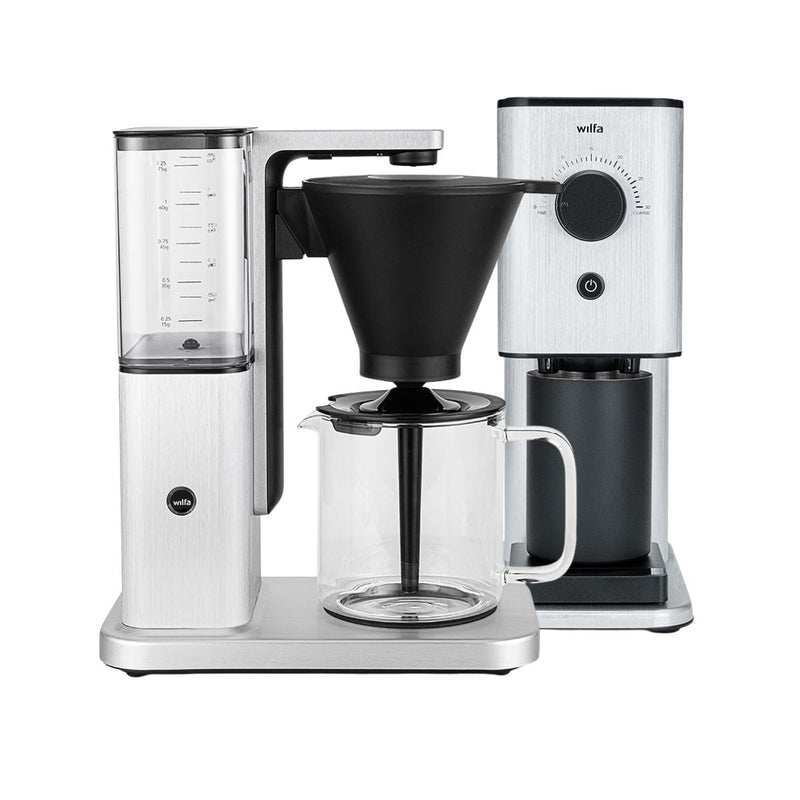 Wilfa Zense Alux Coffee Maker (Brushed Aluminium) and Zense Alux Coffee Grinder Bundle