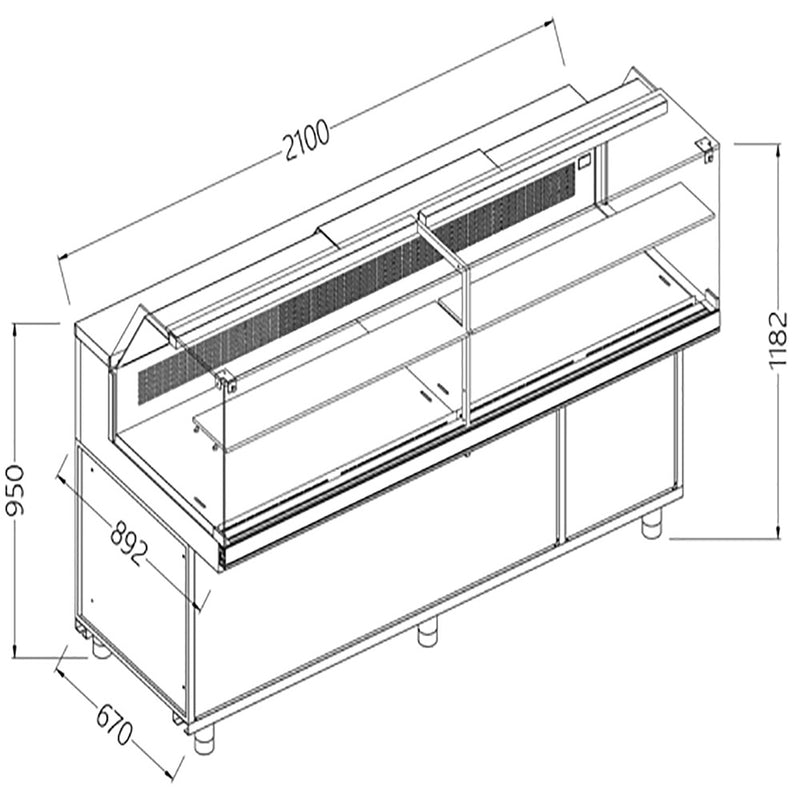 Diamond CFB21XR Static Hot & Cold Patisserie Deli Display Counter, 2100mm