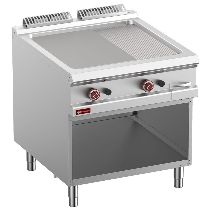 Diamond G9/PMA8-N Freestanding 2/3 Smooth 1/3 Grooved Gas Griddle on Netrual Open cupboard