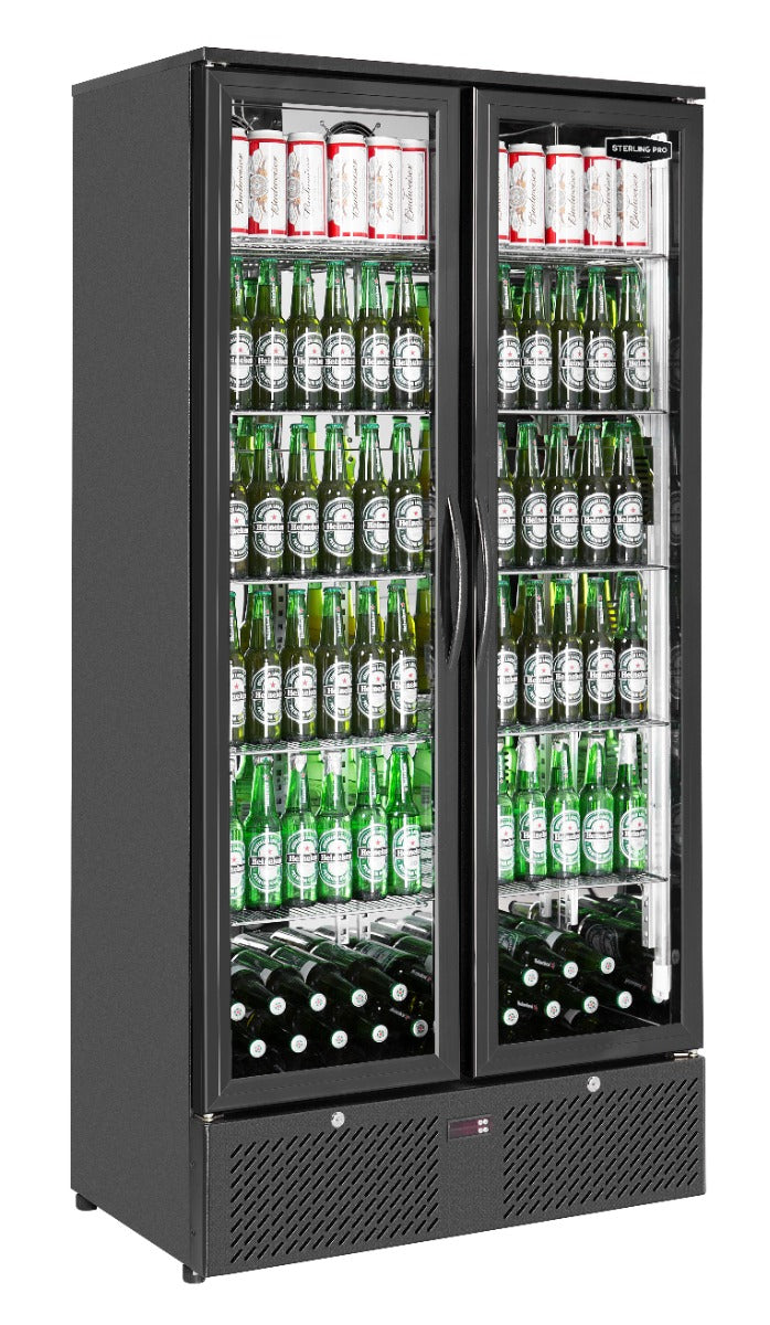 Sterling Pro Green SP220-BK Double Door Black Upright Bottle Cooler, 458 Litres