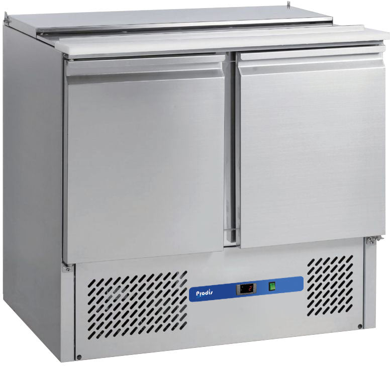 Prodis EC-2SALAD 2 Door Compact Saladette Table, 2 x 1/1 + 2 x 1/4GN Topping Well