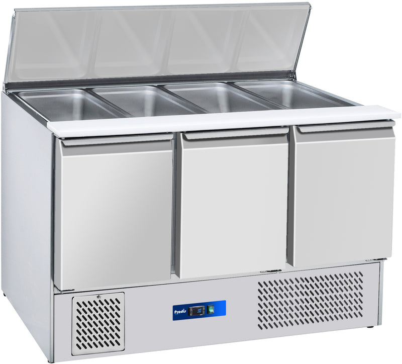 Prodis EC-3SALAD 3 Door Compact Saladette Table, 4 x 1/1 GN Topping Well