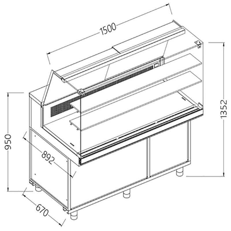 Diamond CFA15XR/R Static Hot & Cold Patisserie Deli Display Counter with Understorage, 1500mm