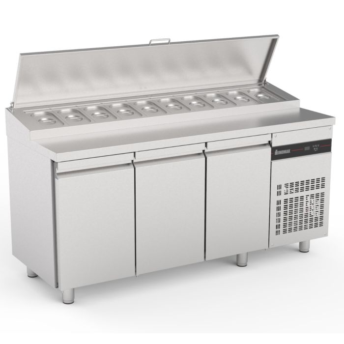 INOMAK 3 DR GN Prep Counter W/ RAISED COLLAR
