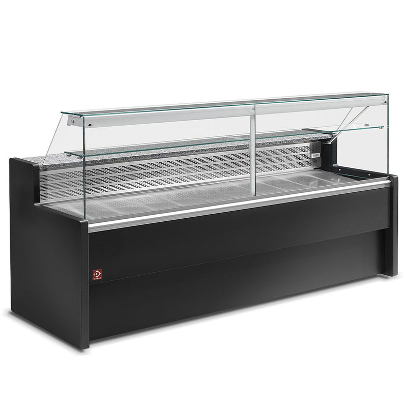 Diamond RO10/B5-R2 Black Flat Glass Serveover with Understorage, 1000mm