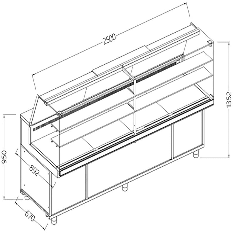 Diamond VA25X/R Snack Patisserie Display Counter with Understorage, 2500mm