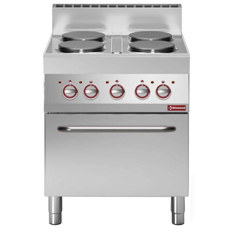 Diamond E65/4PFV7-N 4 Rounded Hobs Freestanding Electric Range Cooker on Electric Oven, 14.36kW
