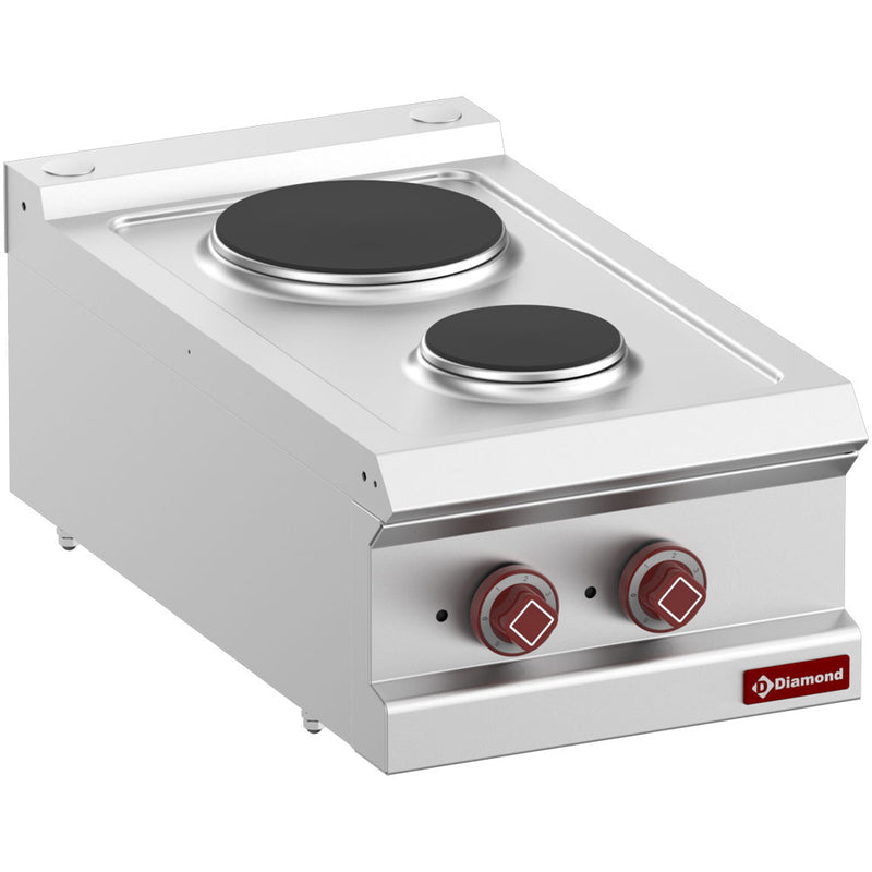 Diamond E7/2P4T-N 2 Rounded Hobs Countertop Electric Range Cooker, 4.1kW
