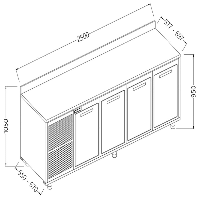 Diamond NLV25X/5 Neutral Rear Cabinet, With Backsplash