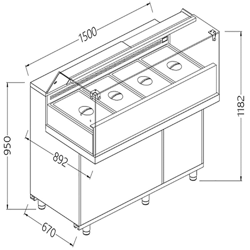 Diamond VB15XGR/R Saladette Snack Bain Marie Display Counter with Understorage, 1500mm