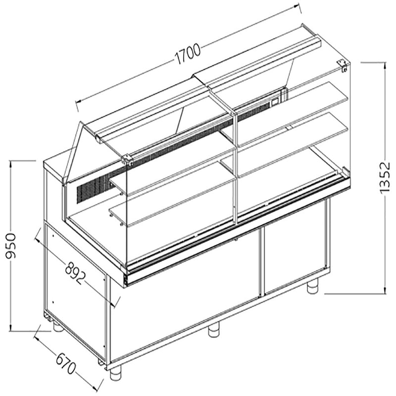 Diamond SA17XR/R Snack Patisserie Display Counter with Understorage, 1700mm