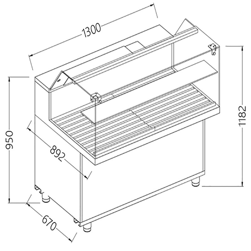 Diamond VPB13X Bread Snack Low Glass Display Counter, 1300mm