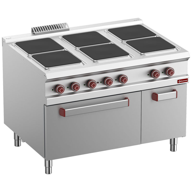 Diamond E9/6PQFA12-N 6 Squared Hobs Freestanding Electric Range Cooker on Electric Oven & Neutral Cupboard, 26kW