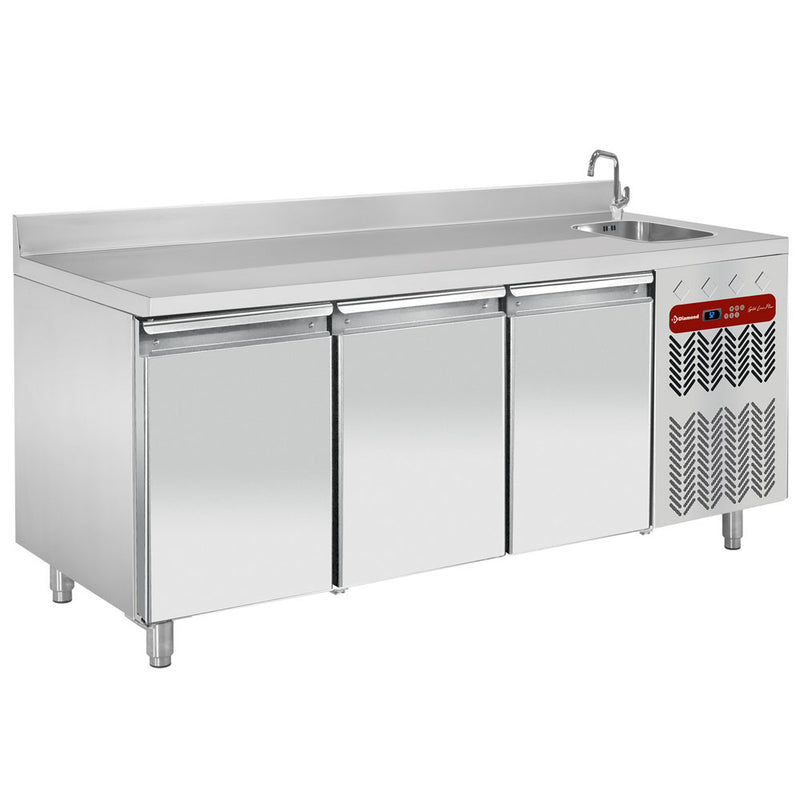 Diamond TG3N/HA-R2EV 3 Door Stainless Steel Refrigerated Counter with Splashback & Sink