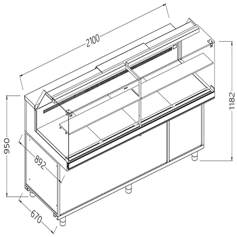 Diamond VB21XR/R Snack Patisserie Display Counter with Understorage, 2100mm