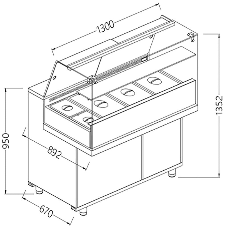 Diamond VA13XG Saladette Snack Bain Marie Display Counter, 1300mm