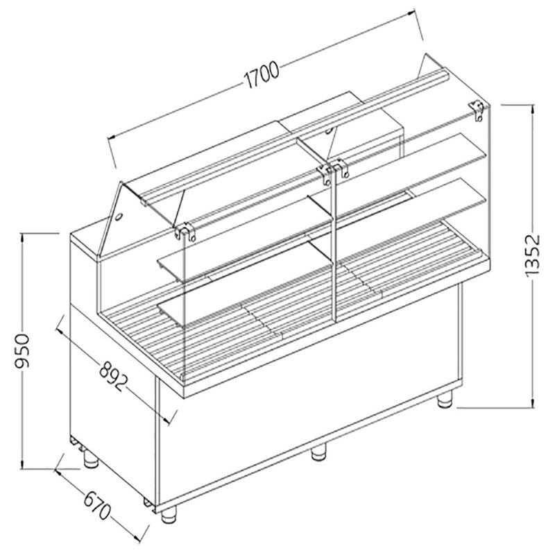 Diamond VPA17X Bread Snack High Glass Display Counter, 1700mm