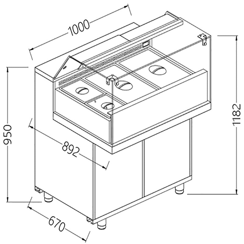 Diamond VB10XG Saladette Snack Bain Marie Display Counter, 1000mm