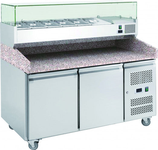 Chefs Range PP2+ - 2 Door Pizza Prep Counter - 5 x 1/3gn + 1 x 1/2gn Containers
