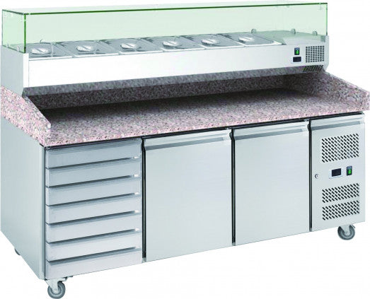 Chefs Range PP3D+ - 2 Door + 1 bank of drawers Pizza Prep Counter - 9 x 1/3gn containers