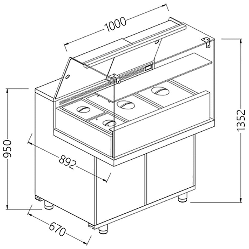 Diamond VA10XGR Saladette Snack Bain Marie Display Counter, 1000mm