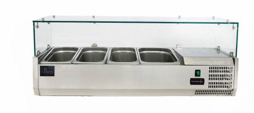 Chefs Range TU120013G  1200mm Glass Topping well 3 x 1/3gn + 1 x 1/2gn