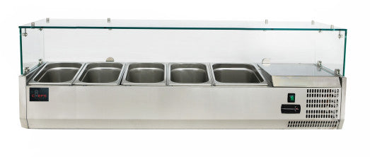 Chefs Range TU140013G  1400mm Glass Topping well 4 x 1/3gn + 1 x 1/2gn