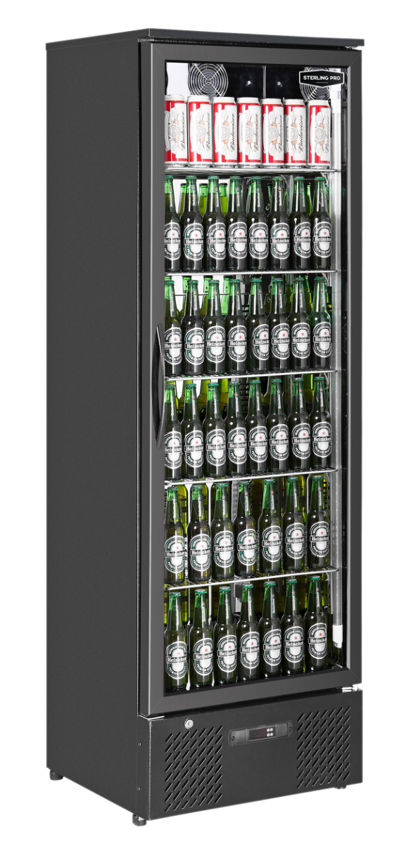 Sterling Pro Green SP110-BK Single Door Black Upright Bottle Cooler, 293 Litres