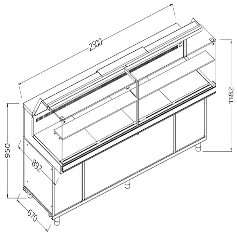 Diamond VB25X/R2 Snack Patisserie Display Counter with Understorage, 2500mm