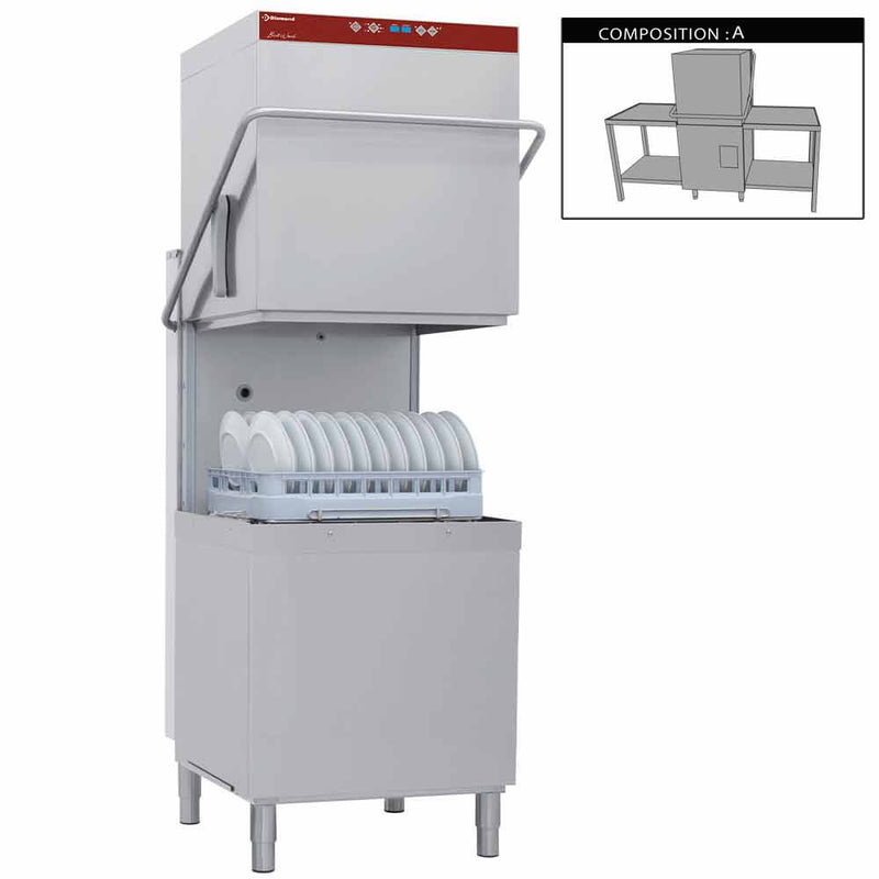 Diamond DCR37/6-AC/A Passthrough Hood Dishwasher with Integral Softener & Entry/Exit Table
