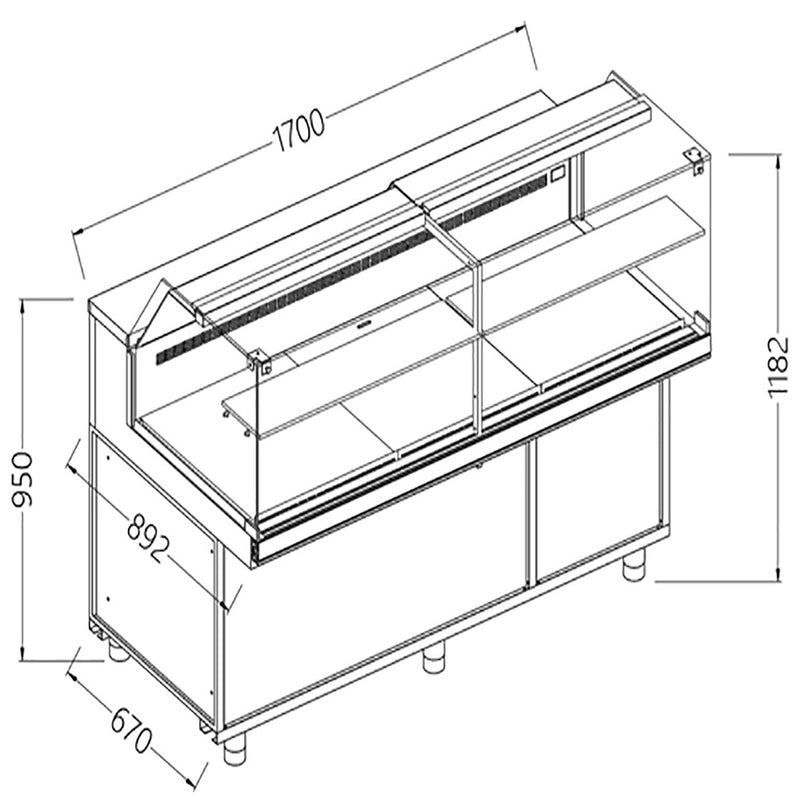 Diamond VB17X/R Snack Patisserie Display Counter with Understorage, 1700mm