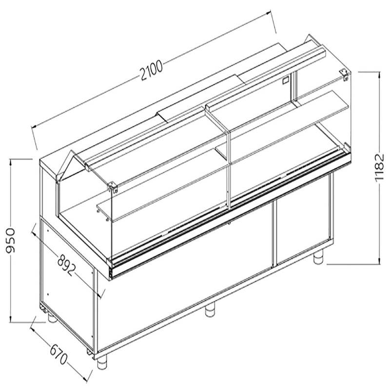 Diamond CB21XR/R2 Hot & Dry Patisserie Display Counter with Understorage, 2100mm
