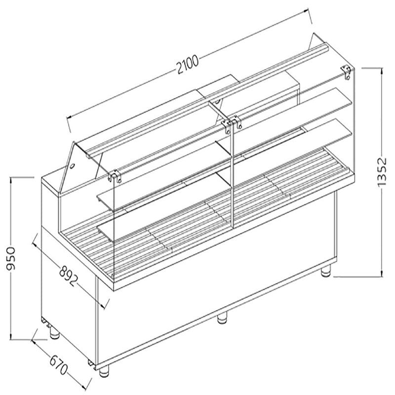 Diamond VPA21X Bread Snack High Glass Display Counter, 2100mm