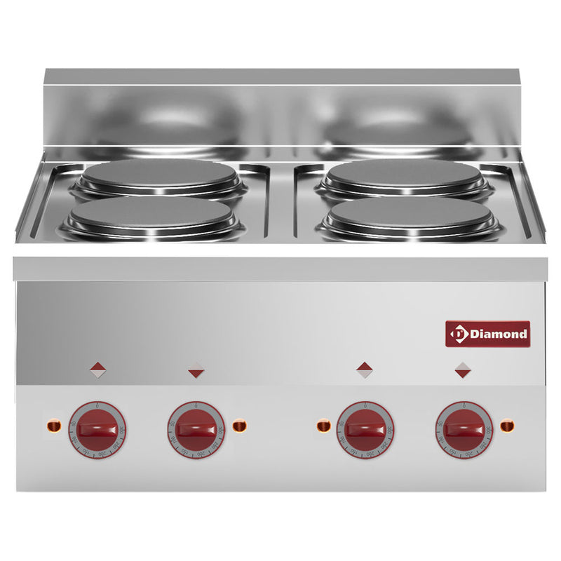 Diamond E60/4P6T-N 4 Rounded Hobs Countertop Electric Range Cooker, 8kW