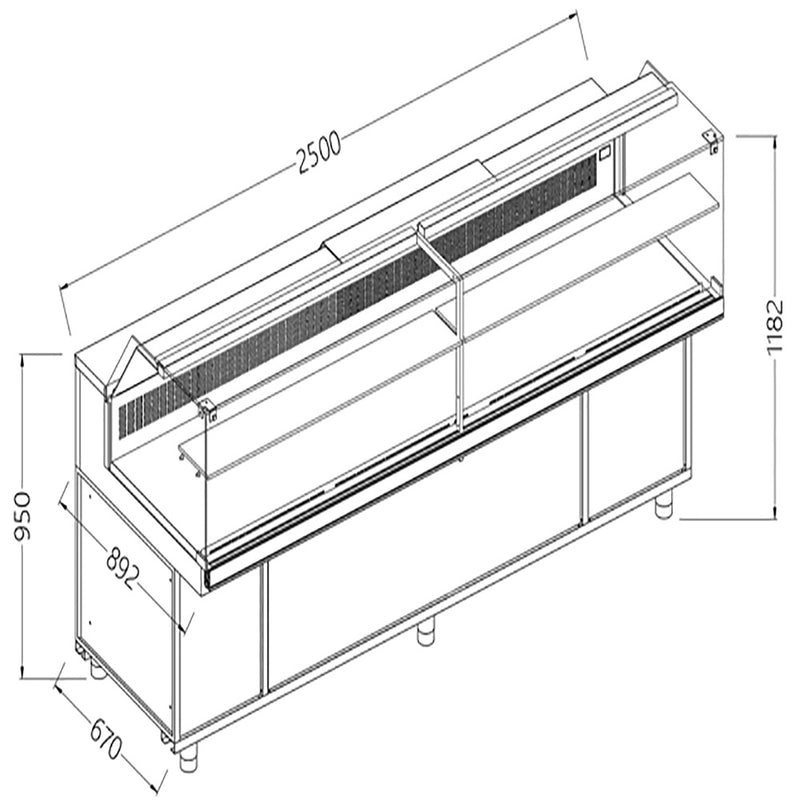 Diamond SB25XR/R Snack Patisserie Display Counter with Understorage, 2500mm