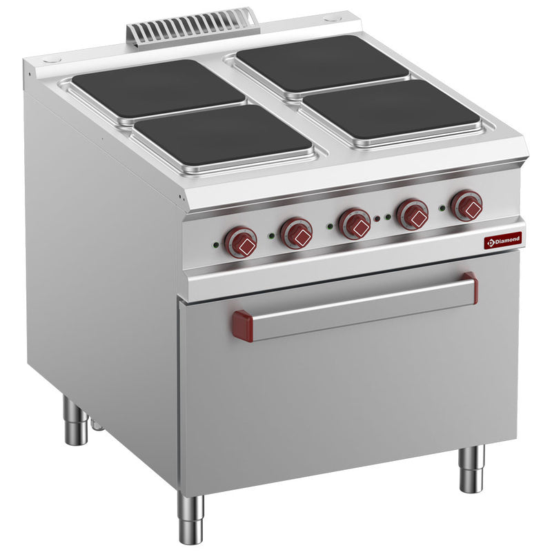 Diamond E9/4PQF8-N 4 Squared Hobs Freestanding Electric Range Cooker on Electric Oven, 19kW