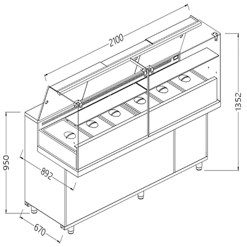 Diamond VA21XGR Saladette Snack Bain Marie Display Counter, 2100mm