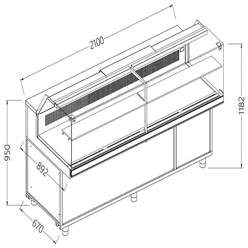 Diamond SB21X/R Snack Patisserie Display Counter with Understorage, 2100mm