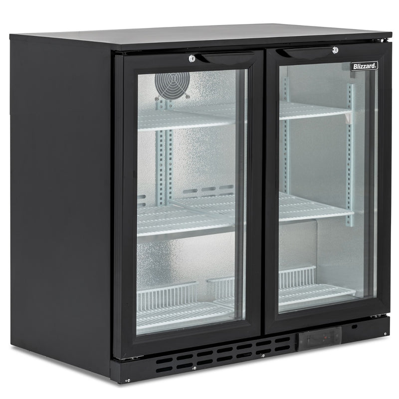 BLIZZARD Low Height Double Hinged Glass Door Bottle Cooler