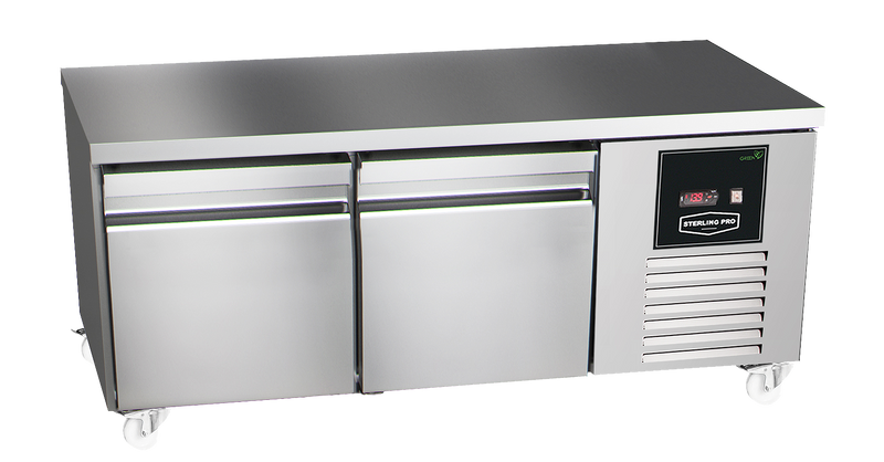 Sterling Pro Green SPI-B-135 2 Door Stainless Steel Low-Height Fridge Counter, 2 x 2/3 Drawers